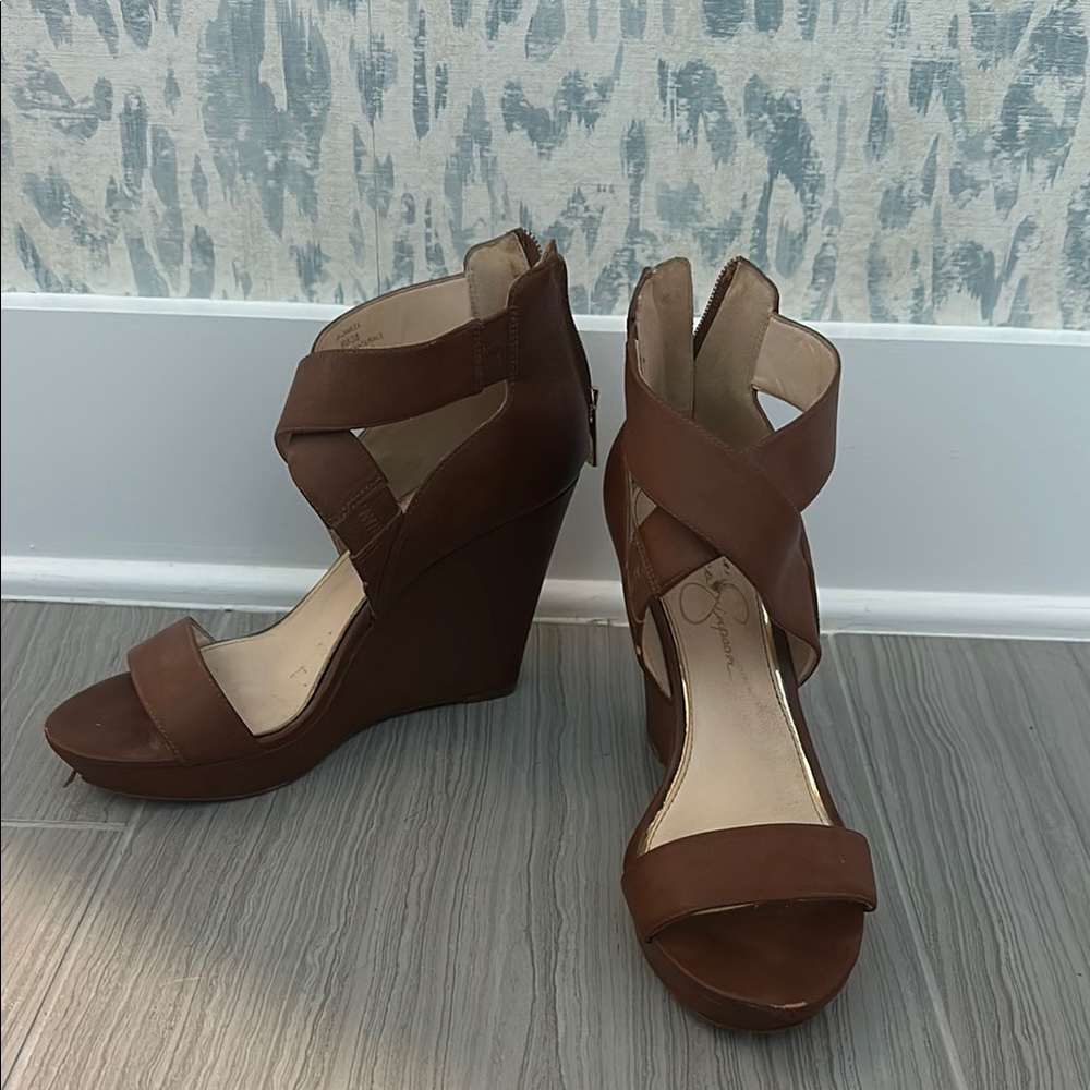 Brown Strappy Wedge Sandals